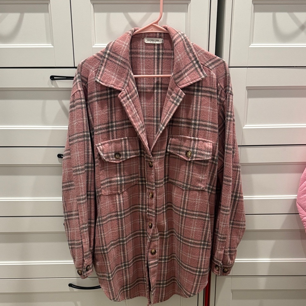 Chic Soul Pink Plaid Utility Jacket